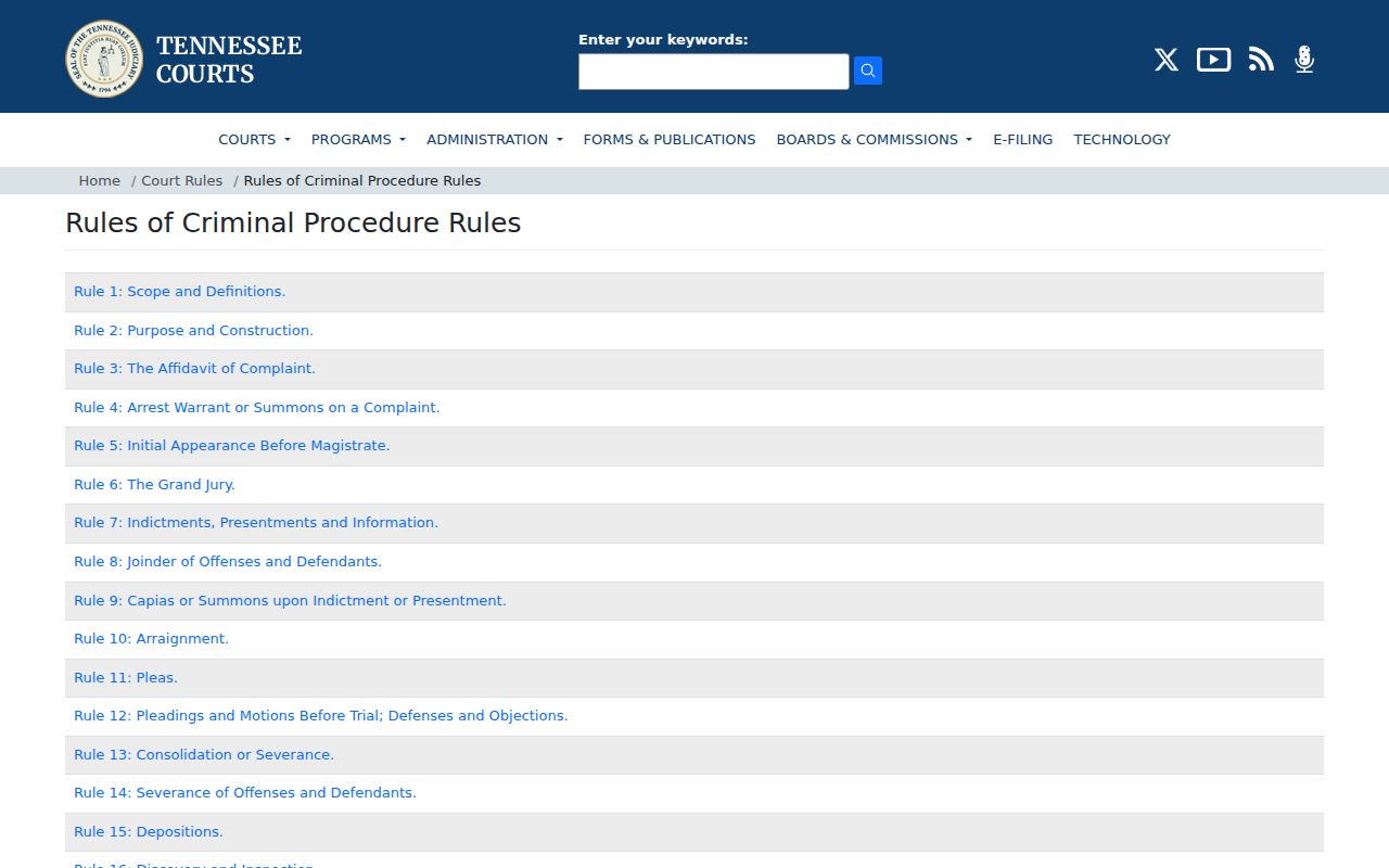 White County bench warrant information linked to the Tennessee criminal rules index